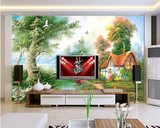 抽象油画风景壁纸清新田园树林大型壁画客厅卧室电视背景墙纸山水