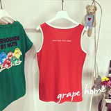 韩版个性撞色后背字母宽松休闲运动T恤无袖背心夏季女装红色潮流