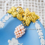 【源于西】vintage西洋古董首饰 日本天然粉色珍珠一字型葡萄胸针