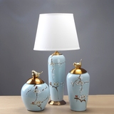 现代新中式陶瓷合金摆件台灯套亮釉花鸟客厅玄关样板间家居装饰品