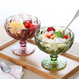 浮雕沙拉碗  创意玻璃甜品碗欧式冰淇淋碗家用彩色碗古典沙冰碗
