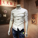 短袖衬衫男夏季韩版修身型文艺青年薄款英伦纯色潮流男7分袖衬衫