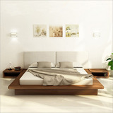 现代简约日韩式北欧风格1.5米1.8m双人板式实木床软靠背榻榻米