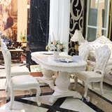 欧式餐桌美式实木雕花高档大理石餐桌椅组合白色1.8米椭圆形餐台
