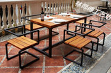 复古铁艺实木餐桌椅 创意时尚水管椅子 餐厅饭店户外休闲组合桌椅