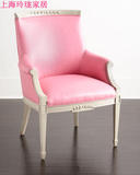 新款欧式田园单人沙发椅美式实木雕花粉色公主椅卧室书房电脑椅子