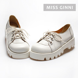 MISS GINNI定制版圆头白色小皮鞋松糕厚底33码日系软妹学院风潮鞋