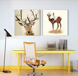 麋鹿动物 现代简约北欧无框画 卧室书房挂画 玄关单联个性装饰画