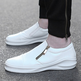 韩版增高白色板鞋男士休闲皮鞋夏季青少年男鞋子学生拉链个性潮鞋