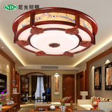 尼光led中式吸顶灯圆形客厅灯古典中国风实木卧室书房灯具灯饰