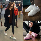 春秋季韩版新款粉色百搭系带小白鞋板鞋中学生白色运动鞋女跑步鞋