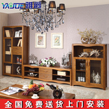 中式客厅柜实木电视柜住宅家具茶几柜组合橡木地柜厅柜背景墙厅柜