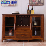 胡桃木色 实木餐边柜储物柜现代中式厨房柜碗柜酒柜餐厅茶水柜