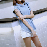韩版学生无袖T恤女夏季百搭牛仔上衣宽松套头背心马甲短款外穿潮
