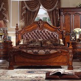美式床  全实木床 双人床 2 2.2 2.4米大床 红木深色欧式复古家具