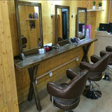 美式北欧实木剪发化妆镜子复古单面壁挂镜发廊理发店双面美发镜台