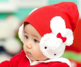 [满包邮]新生儿帽婴儿毛线帽兔子假发帽子女宝宝毛线帽超可爱火爆