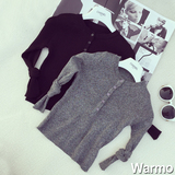 warmo 2016春季新款韩版修身显瘦打底衫圆领长袖短款针织衫条纹女