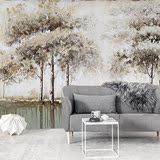 大型定制壁画北欧风格墙纸壁纸客厅卧室电视背景壁纸手绘油画树林