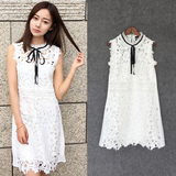 2016夏季波西米亚修身显瘦白色蕾丝连衣裙韩国A型仙女气质公主裙