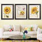 美式装饰画家居现代乡村风格客厅沙发卧室壁画实木有框挂画向日葵