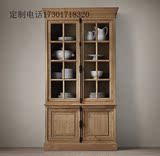 美式实木橡木书柜欧式现代简约玻璃门储物柜法式复古收纳柜展示柜