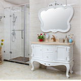 新款欧式浴室柜组合仿古实木橡木台下洗手脸盆描金银卫生间洗漱台