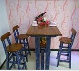 地中海做旧实木复古彩色桌椅酒吧咖啡奶茶店实木吧台餐桌椅子组合