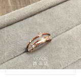 YYACC白色贝母贝壳镶嵌单钻石双层钛钢18K玫瑰金防过敏戒指钻戒女