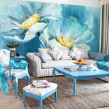 手绘花卉油画墙纸 抽象客厅电视背景墙壁纸 美式定制艺术墙纸壁画