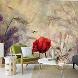 美式手绘客厅油画壁纸 定制复古抽象影视墙纸 咖啡厅背景墙纸壁画