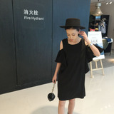 ALENWANG|韩国进口面料女神气质荷叶袖露肩连衣裙 超显瘦黑色女裙