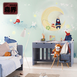 男孩女孩儿童壁纸手绘环保温馨卧室背景墙纸个性无缝壁画卡通小熊