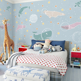 天棚吊顶天花板卡通墙纸 创意儿童房卧室床头背景墙壁纸 手绘壁画