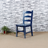 简易老榆木实木椅子实木餐椅家用餐厅吃饭现代简约地中海蓝色椅