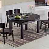 火烧石餐桌椅组合 家用现代简约实木折叠圆饭桌子玻璃伸缩餐台桌
