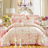 婚庆韩式公主刺绣花蕾丝四件套公主粉大红色结婚床单床盖1.8床品