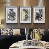盐马艺术现代抽象客厅卧室装饰画酒店会所样板房挂画三联竖版油画