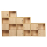 60x23x54cm简约枫木色双层4方格双门单门带锁落地组合式置物书柜