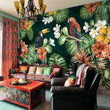 东南亚主题定制壁画 艺术创意客厅餐厅背景墙纸 手绘植物田园壁纸