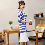 2016夏季韩版名媛针织衫两件套装条纹鱼尾连衣裙中长裙宽松腰A型