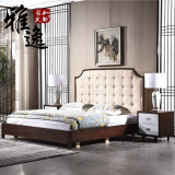 新中式床现代标准间床 实木婚床双人床 酒店别墅会所样板房间家具