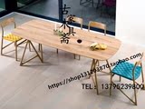 北欧个性创意家具 设计师实木餐桌原木工作桌实木办公桌会议桌