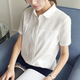香港代购春夏装新款2016韩版女装大码短袖打底衫女白衬衫衬衣上衣