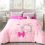 欧美风1.8m床单四件套双人纯棉2.2x2.4米被套粉色2.0m床冬天被子