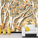 美式风格油画花卉抽象树动物森林小鹿工装电视背景墙客厅餐厅壁纸
