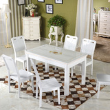 大理石餐桌 小户型实木餐桌椅组合简约现代长方形6人白色烤漆饭桌