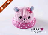 外贸日单女童粉色小兔造型帽婴儿童耳朵盆帽宝宝爱心蝴蝶结太阳帽