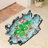 3D立体防水耐磨地板贴儿童房卫生间浴室创意动物墙贴荷塘美景贴画