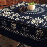 似水年华现代中式方桌布台布茶道茶几桌布纯手工蓝色民族印花桌布